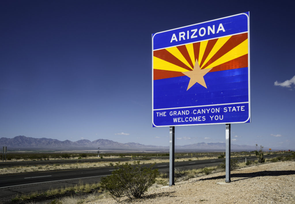 Welcome sign on Interstate-10 Highway, Arizona USA